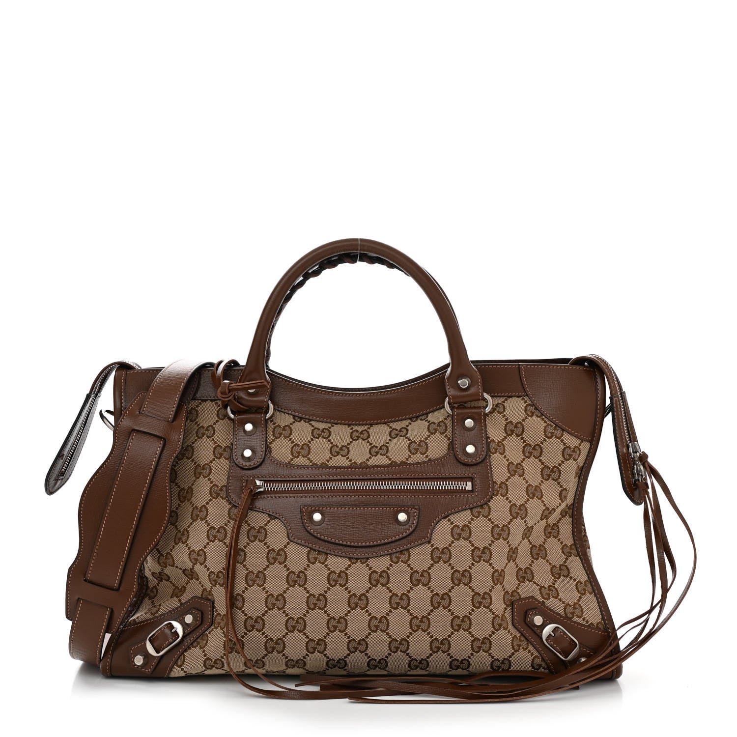 Balenciaga X GUCCI GG Monogram Azalea Calfskin Neo Classic Silver Hardware Medium City Beige Ebony Brown Sugar 1 of 11