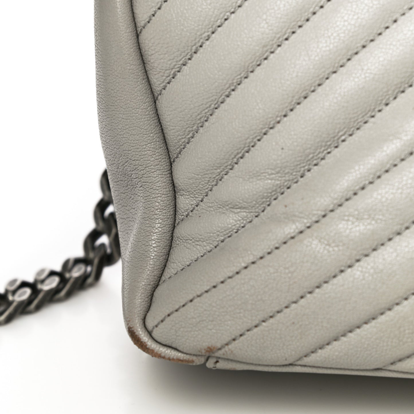 Sheepskin Matelasse Large Monogram College Satchel Light Grey