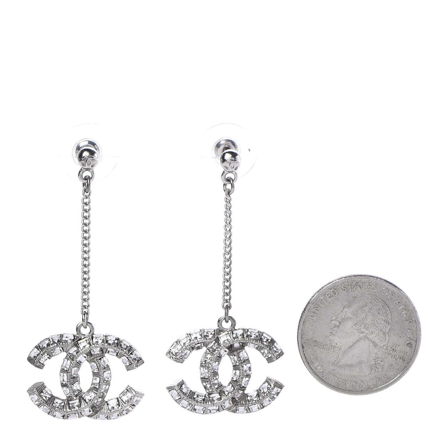 Crystal Baguette CC Dangle Earrings Silver