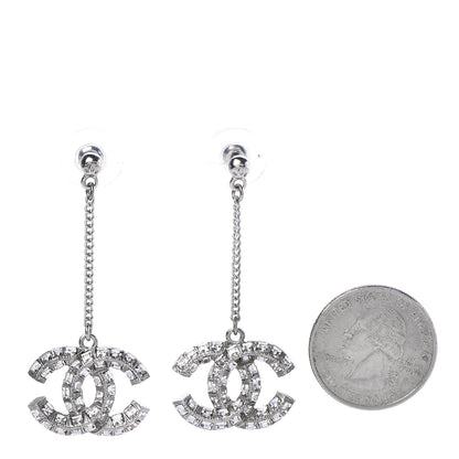 Chanel Crystal Baguette CC Dangle Earrings Silver 2 of 6