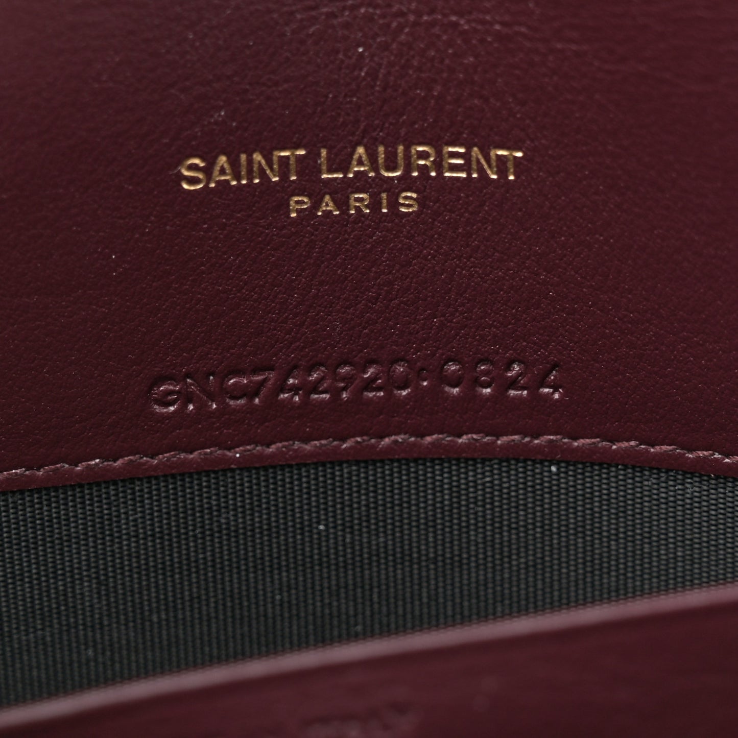 Patent Calfskin Matelasse Chevron Monogram Envelope Chain Wallet Dark Red Wine