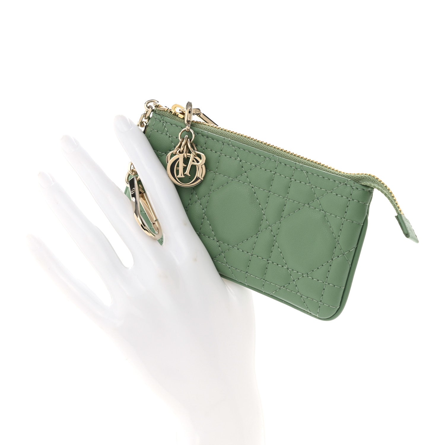 Christian Dior Lambskin Cannage Lady Dior Zipped Key Case Green 2 of 7