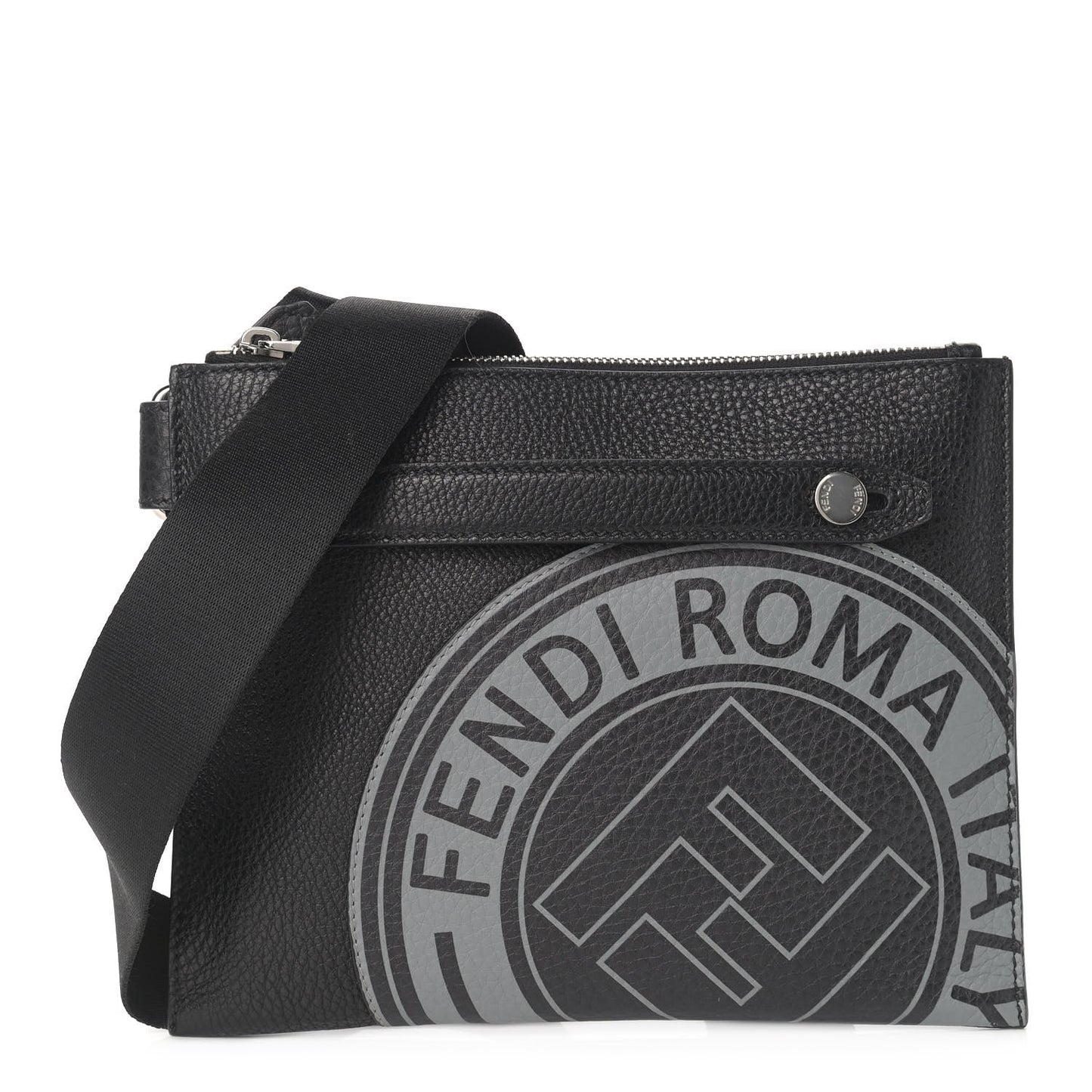 Cuoio Romano Selleria Fendi Stamp Patch Messenger Black Grigio