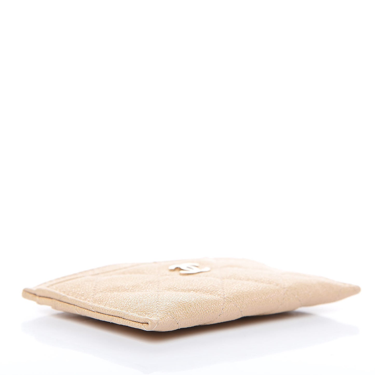 Iridescent Caviar Quilted Card Holder Beige
