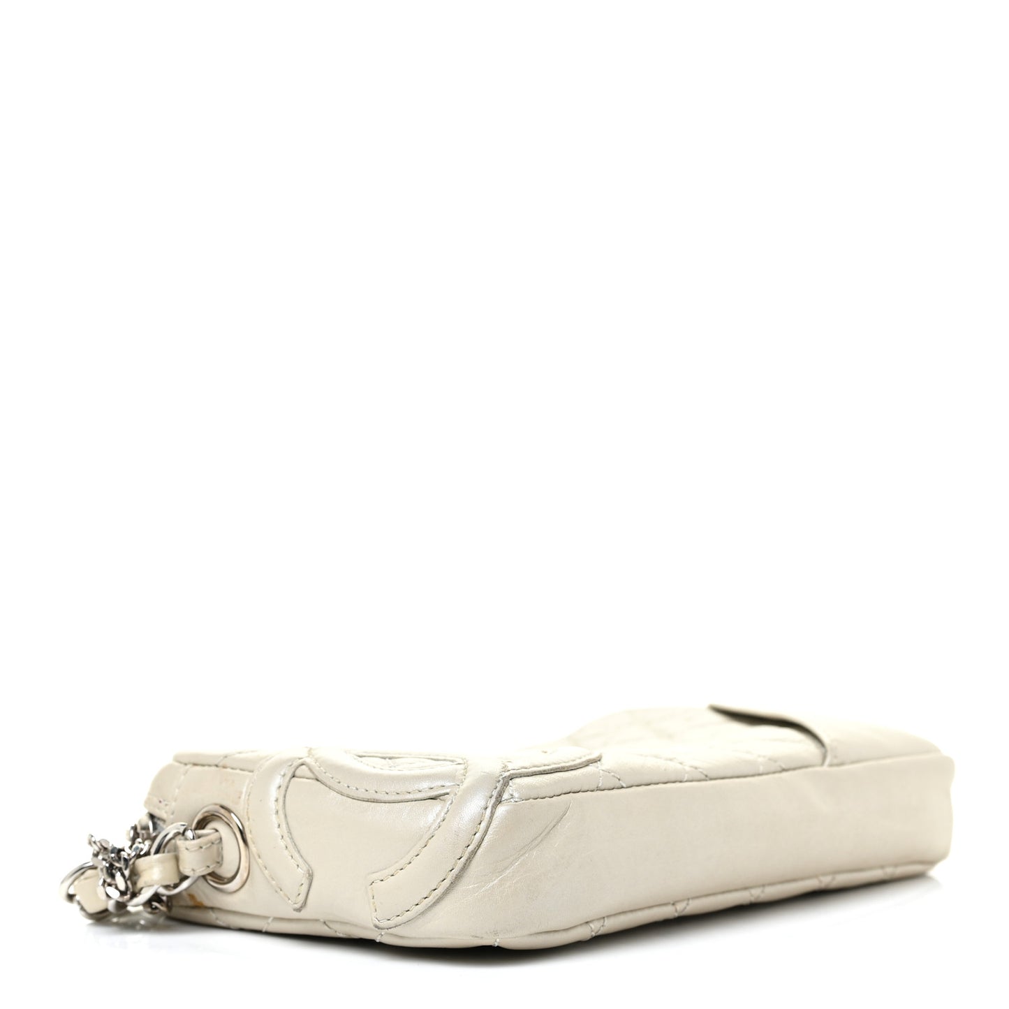 Aged Calfskin Quilted Cotton Club Pochette White
