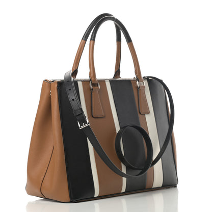 Prada Saffiano Baiadera Striped Medium Galleria Double Zip Tote Caramel Black White 3 of 13