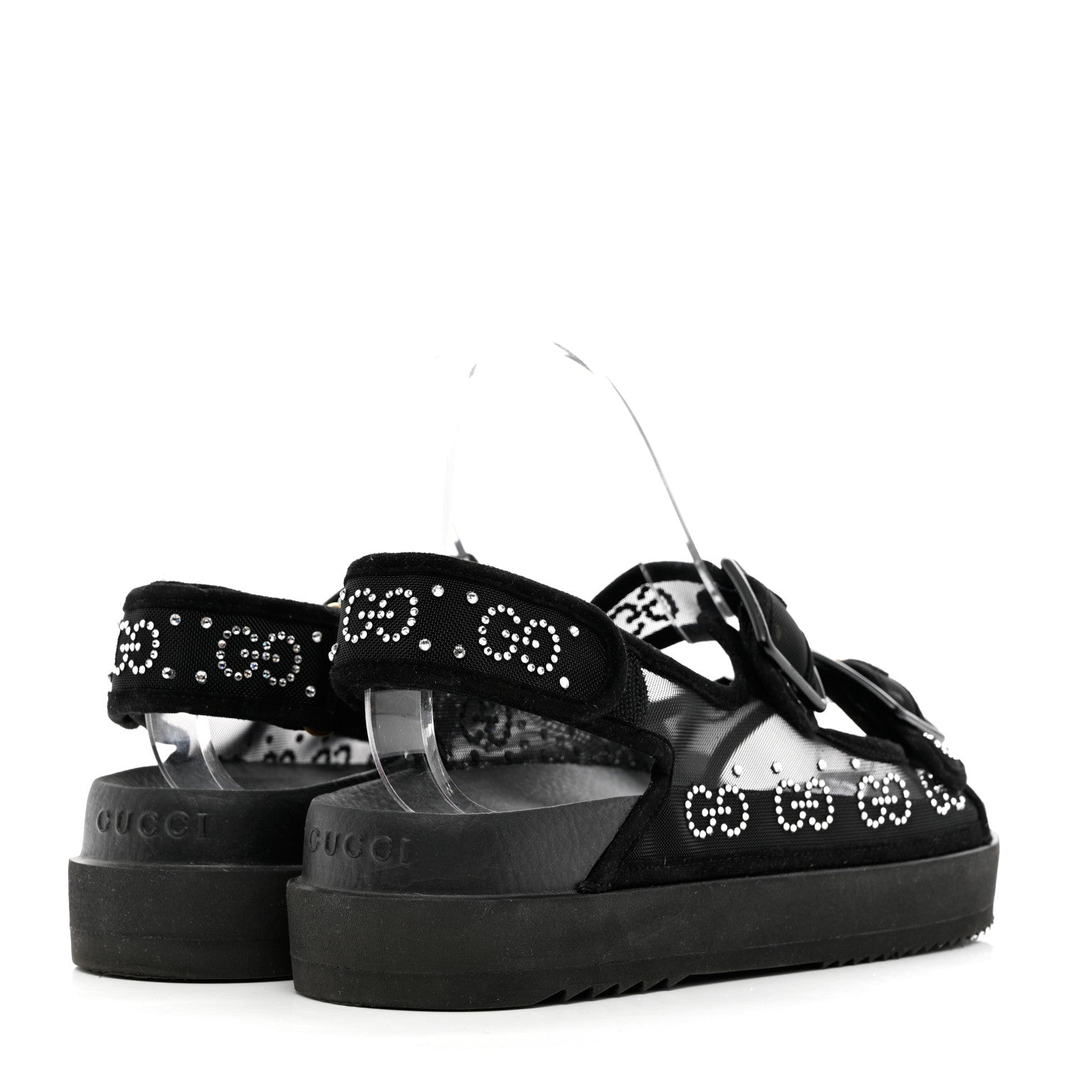 Gucci Tela Retino Kid Scamosciato Crystal GG Monogram Womens Dad Sandals 39 Black 4 of 6