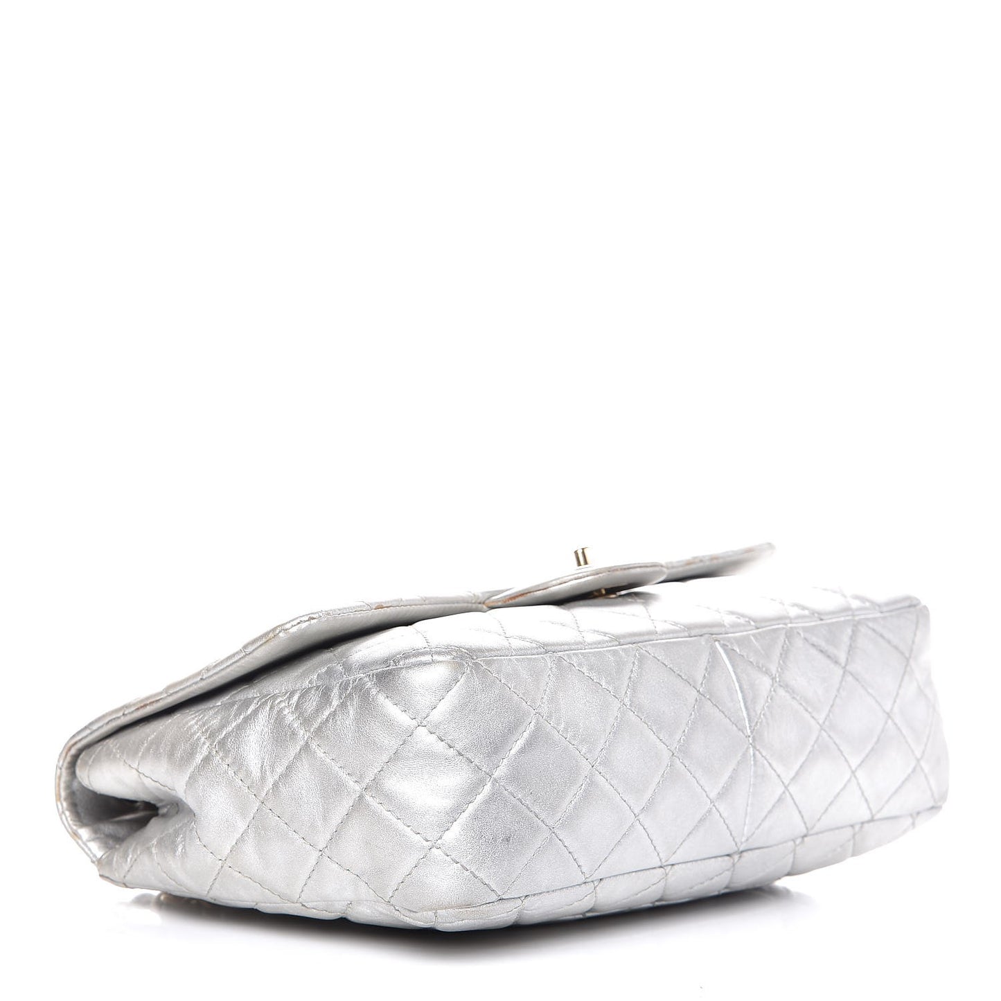 Metallic Lambskin Quilted Jumbo Single Flap Silver