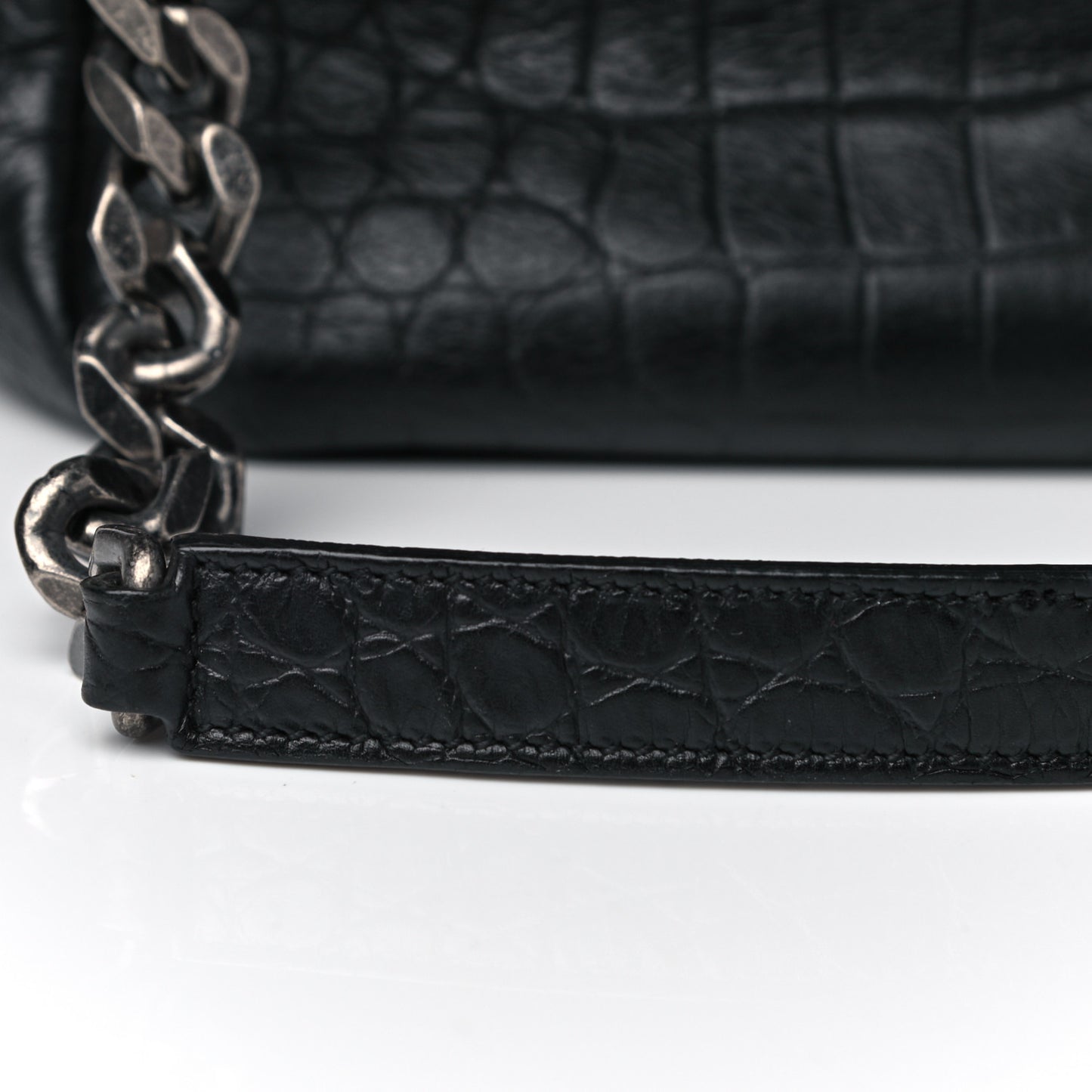 Calfskin Crocodile Embossed Monogram Large College Satchel Black