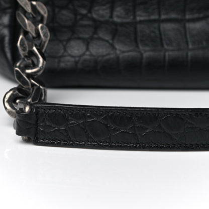 Saint Laurent Calfskin Crocodile Embossed Monogram Large College Satchel Black 6 of 11