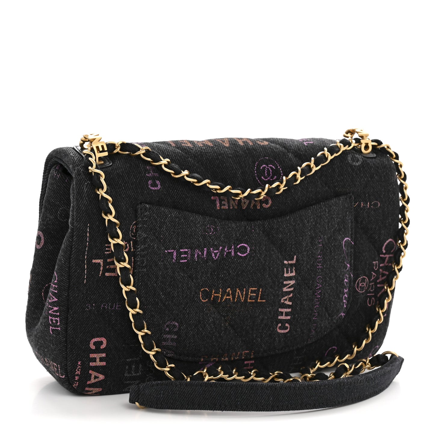 Denim Quilted Denim Mood Large Flap Black Multicolor