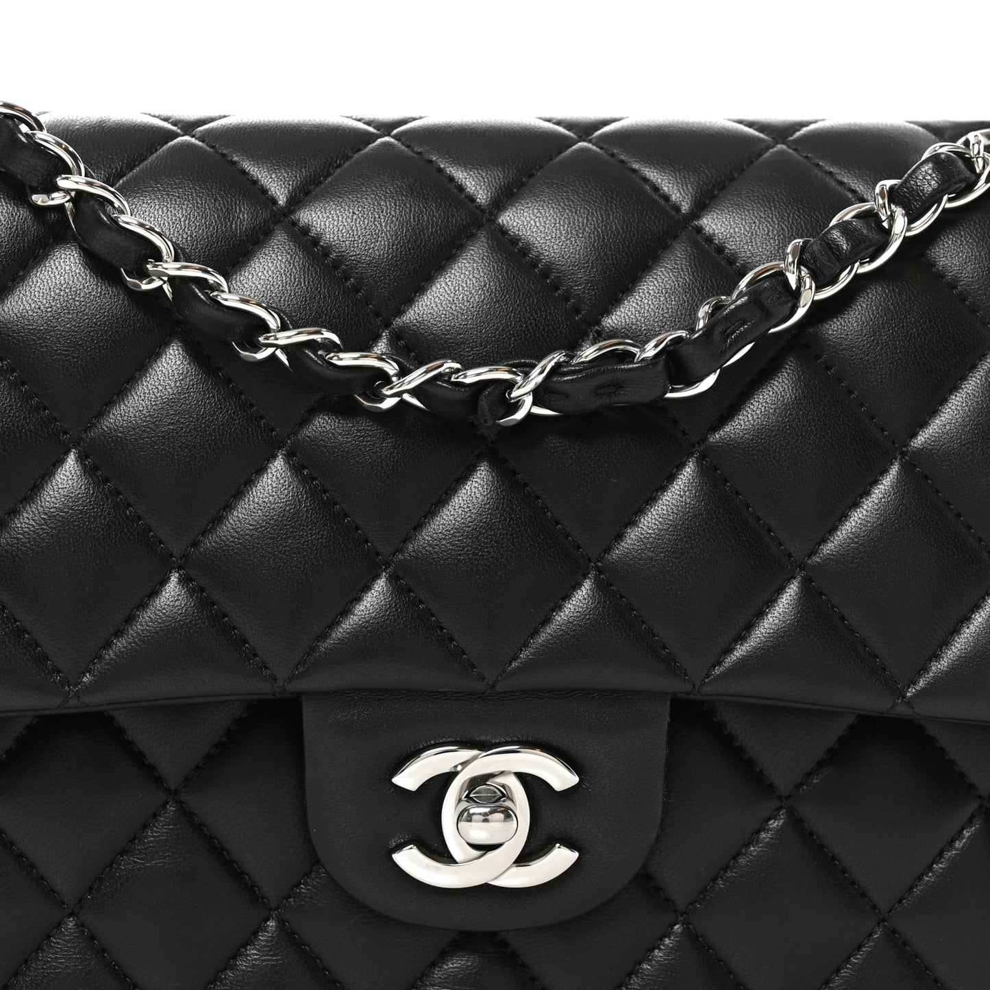 Lambskin Quilted Medium Double Flap Black
