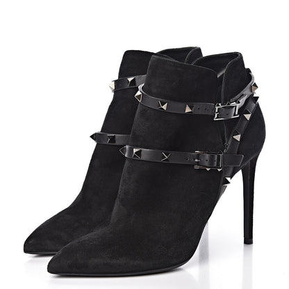 Valentino Garavani Suede Rockstud Double Buckle 100mm Ankle Boots 38 Black 3 of 11