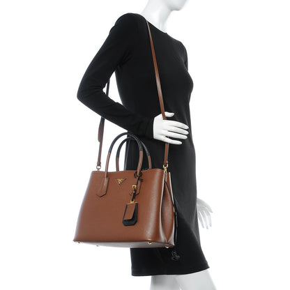 Prada Saffiano Cuir Bi-Color Medium Double Bag Palissandro Black 2 of 9