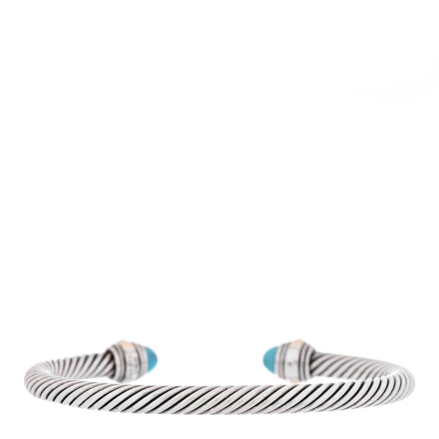 David Yurman Sterling Silver 14K Yellow Gold Turquoise 5mm Cable Classics Bracelet 2 of 4
