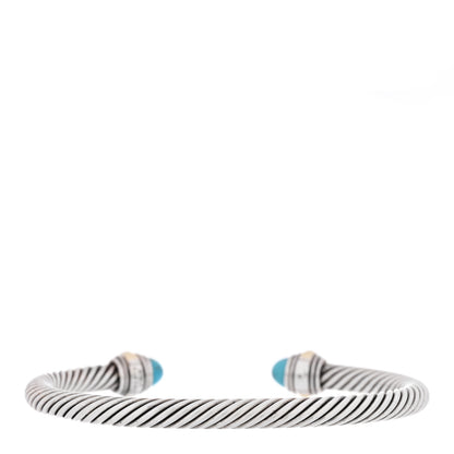 David Yurman Sterling Silver 14K Yellow Gold Turquoise 5mm Cable Classics Bracelet 2 of 4