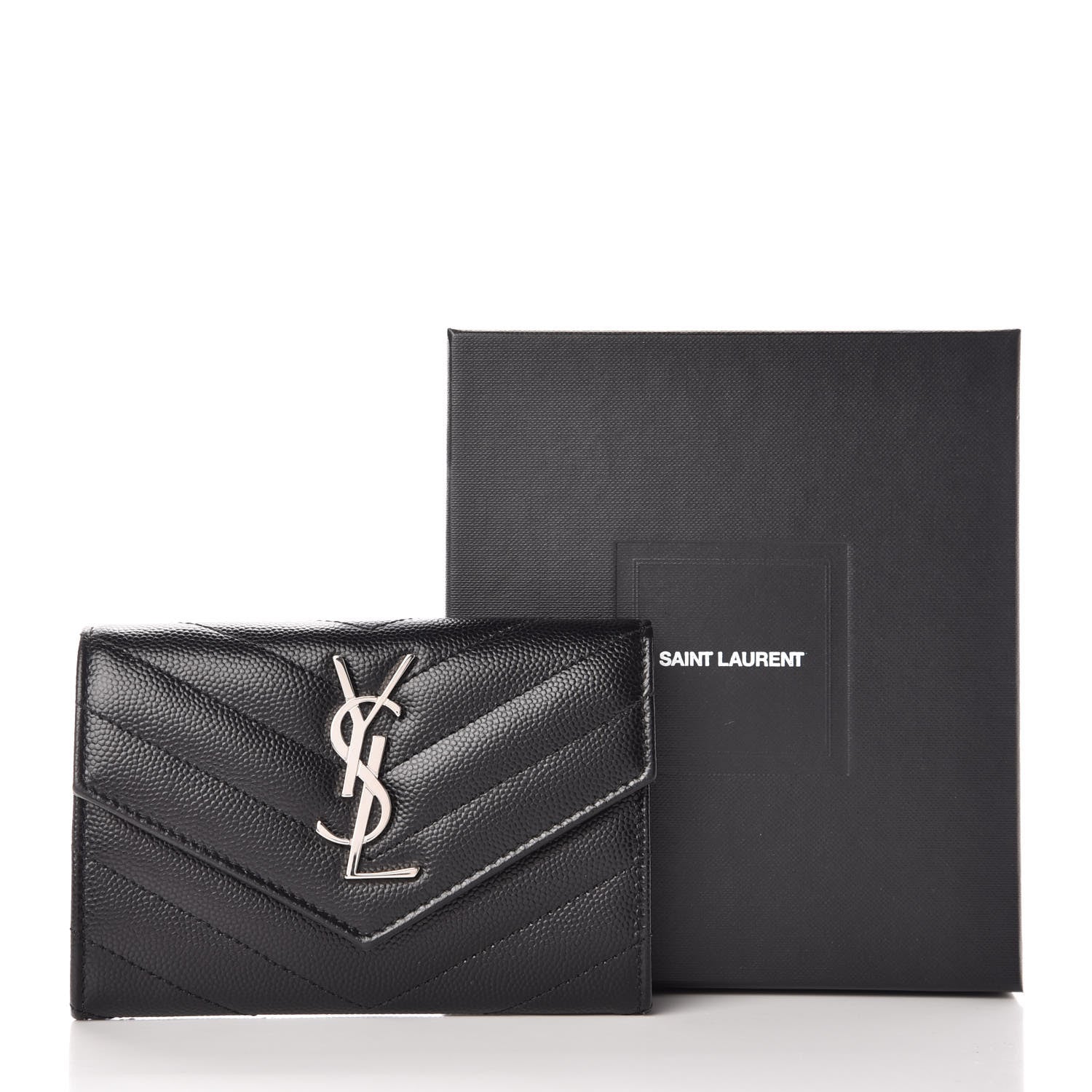 Saint Laurent Grain De Poudre Matelasse Chevron Small Monogram Envelope Wallet Black 10 of 10