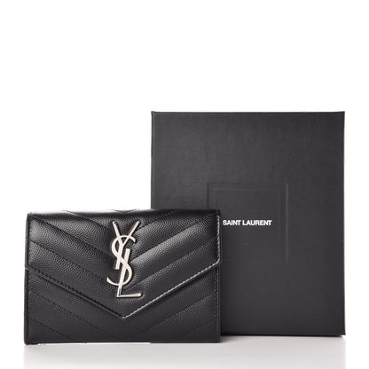 Saint Laurent Grain De Poudre Matelasse Chevron Small Monogram Envelope Wallet Black 10 of 10