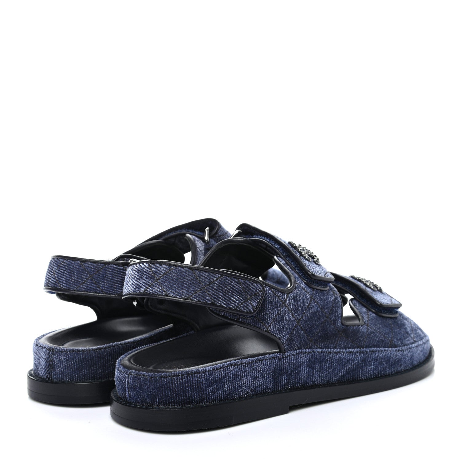 Chanel Velvet Velcro Dad Sandals 39 Blue 4 of 9