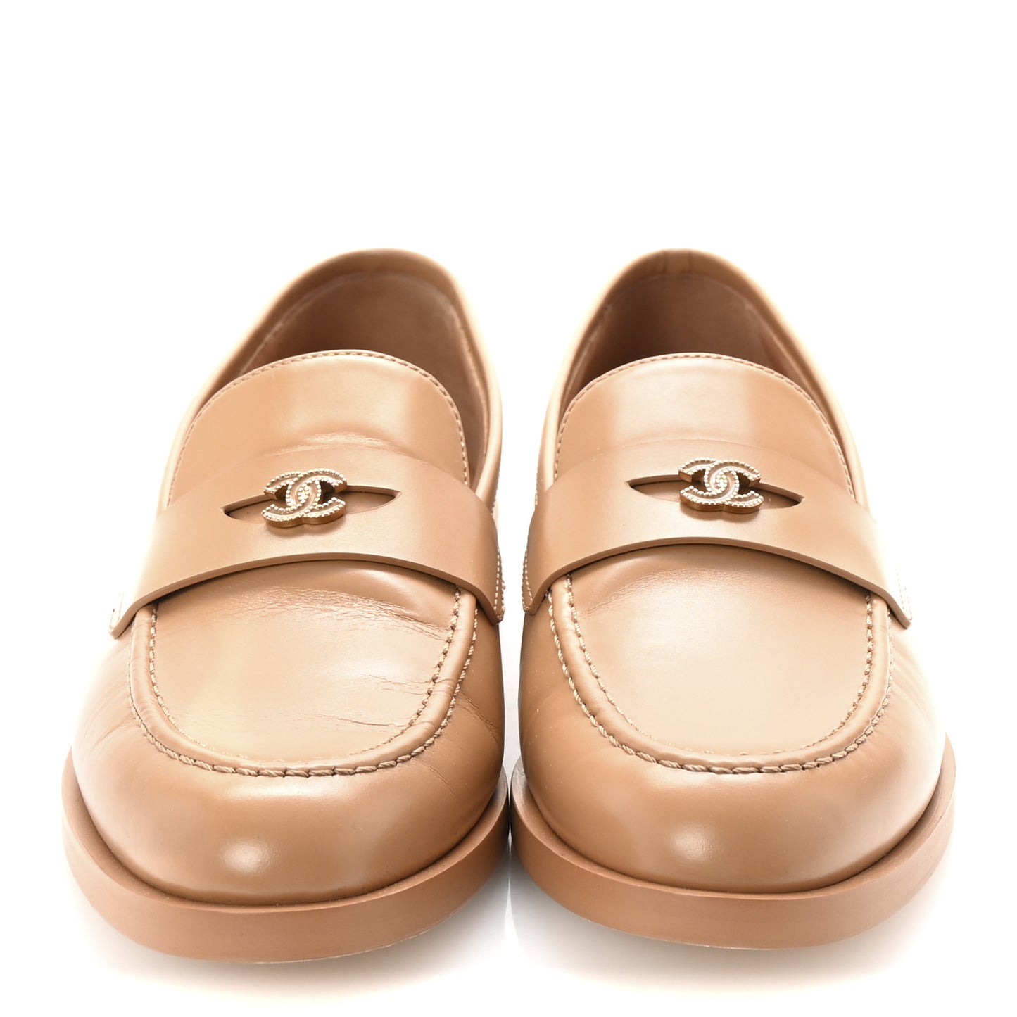 Shiny Calfskin CC Moccasin Loafers 36 Brown