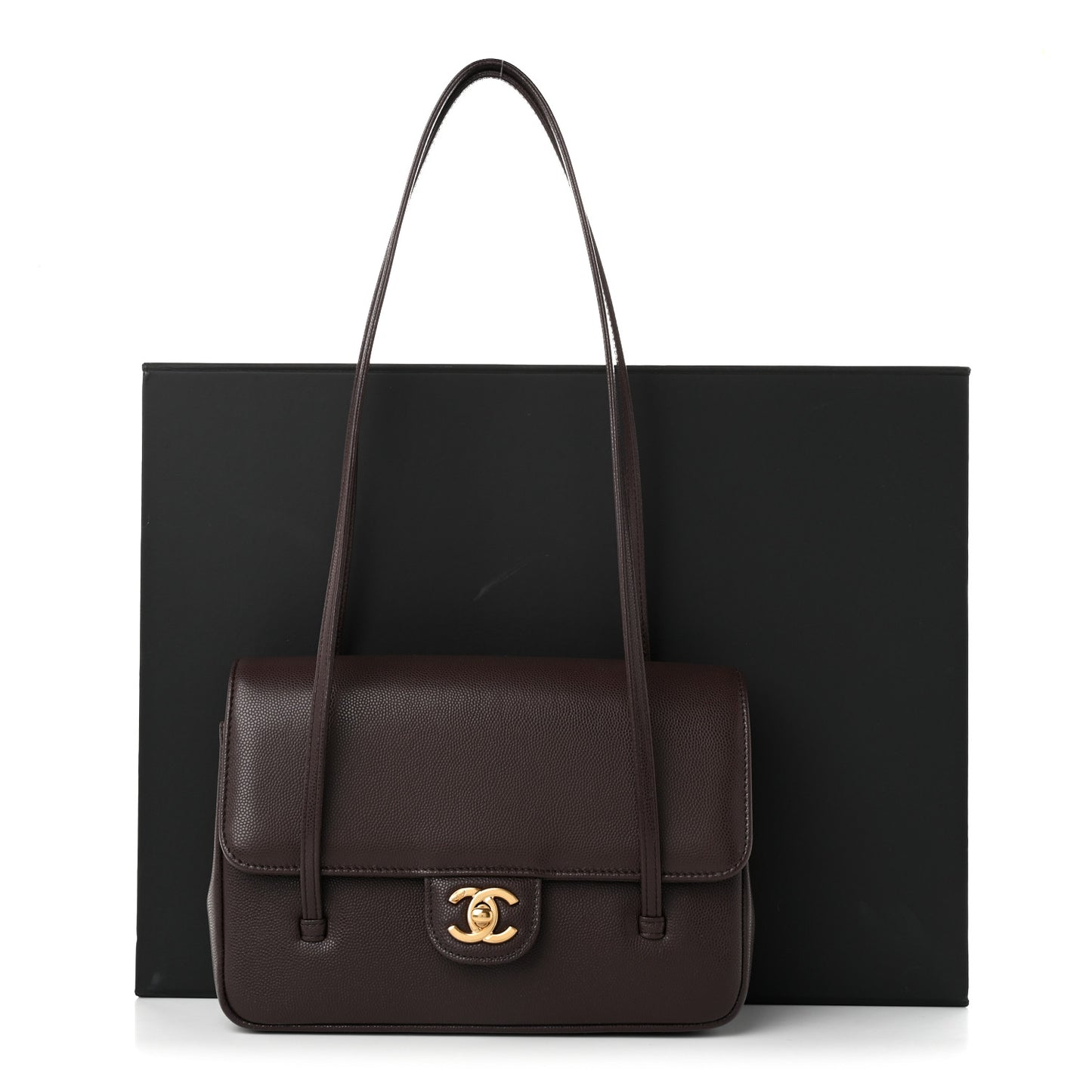 Shiny Caviar Preppy Coco Small Flap Dark Brown