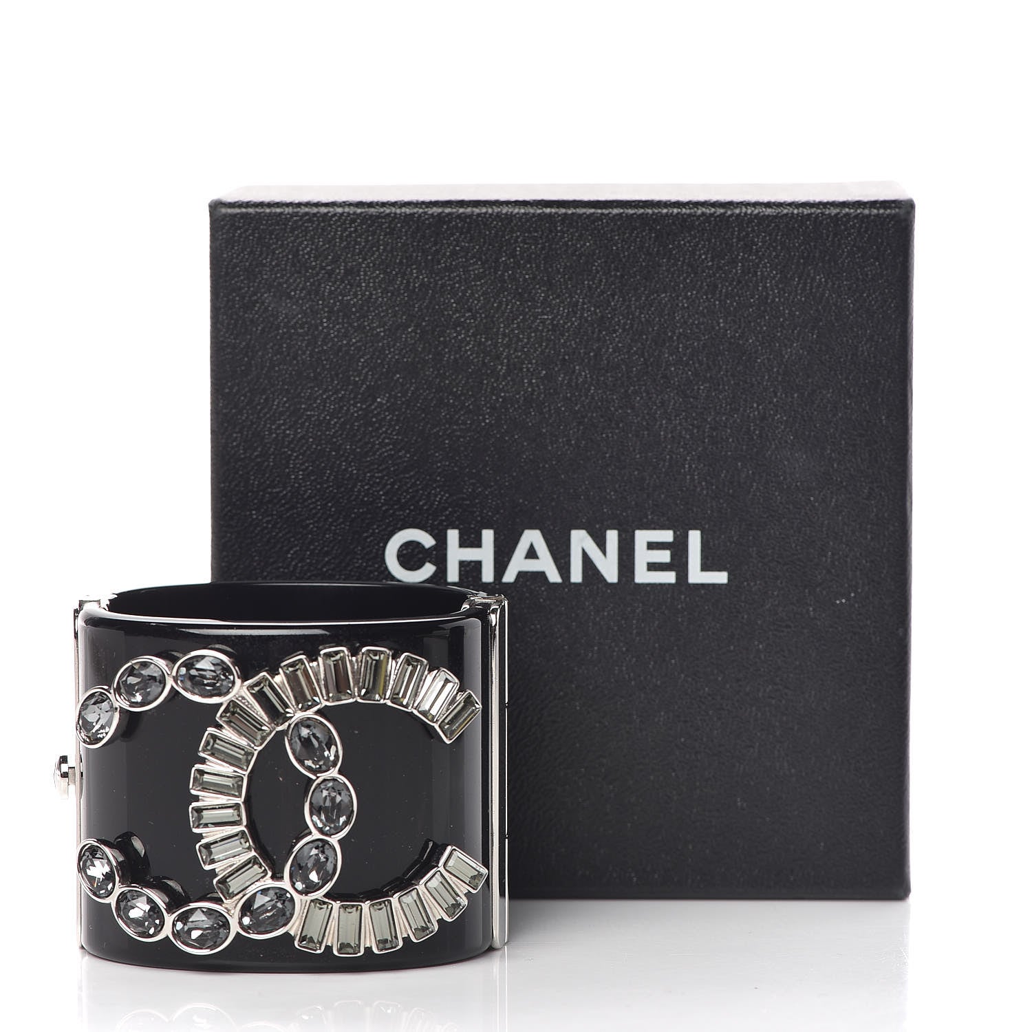 Chanel Resin Baguette Crystal CC Cuff Black 7 of 7
