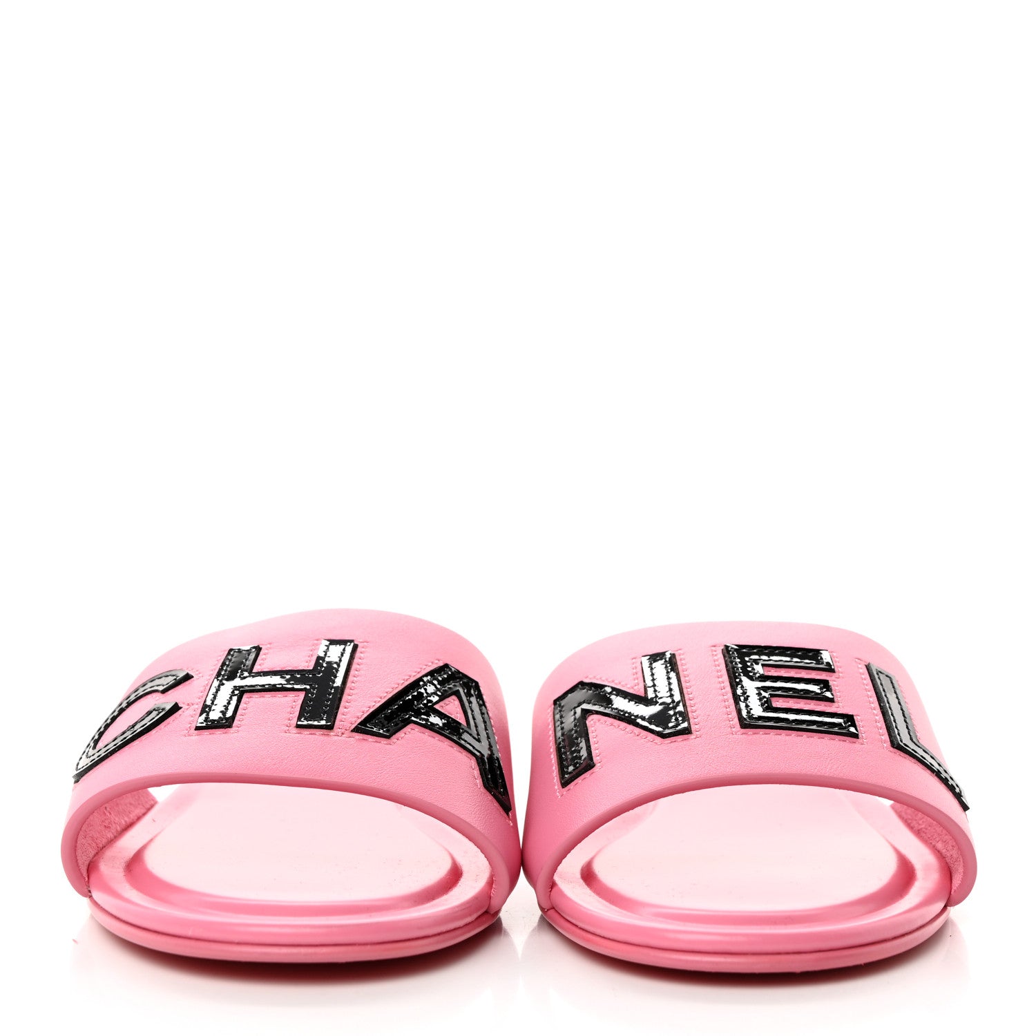 Chanel Calfskin Patent Calfskin Logo Mules 37 Pink Black 2 of 8