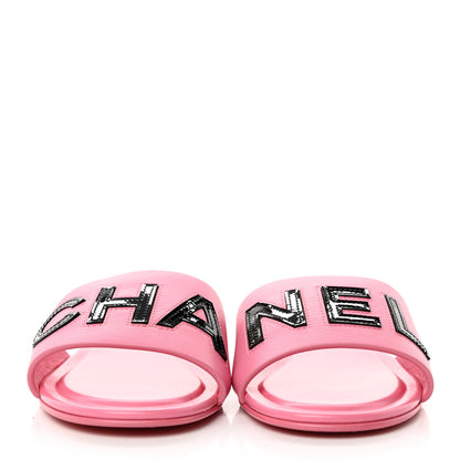 Chanel Calfskin Patent Calfskin Logo Mules 37 Pink Black 2 of 8