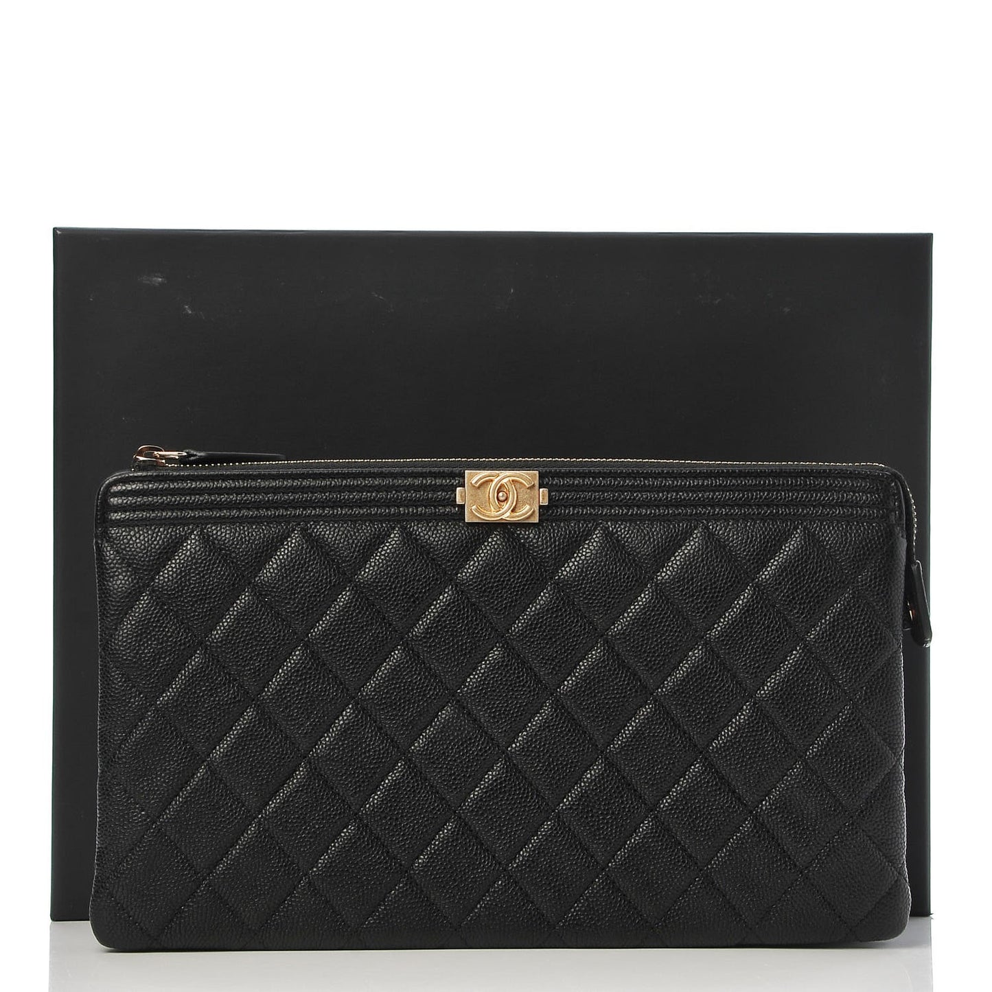 Caviar Quilted Small Zipped Boy Pouch Black