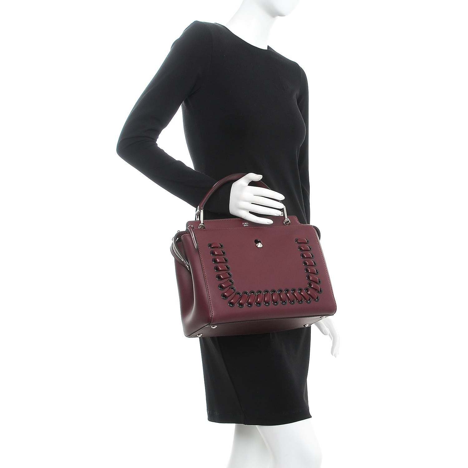 Fendi Vitello Baltico Dolce Shiny Nappa Lace Up DotCom Satchel Bordeaux 3 of 14