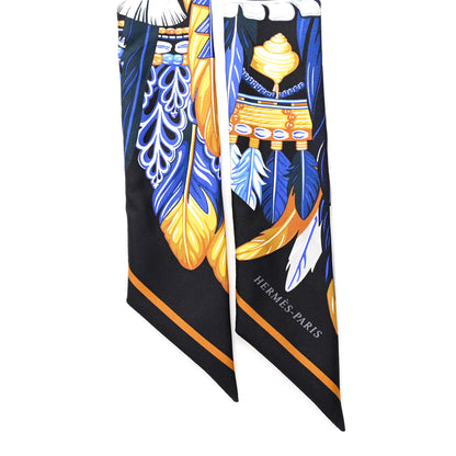 Hermes Silk La Danse Pacifique Twilly Bleu Nuit Jaune Vif 2 of 4