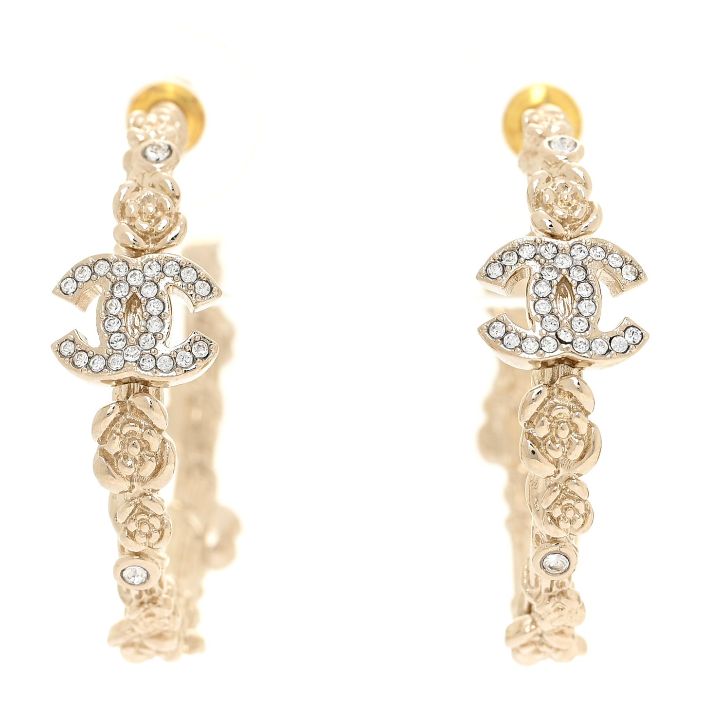 Crystal Camellia CC Hoop Earrings Gold