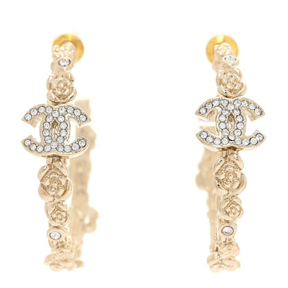 Chanel Crystal Camellia CC Hoop Earrings Gold 1 of 4