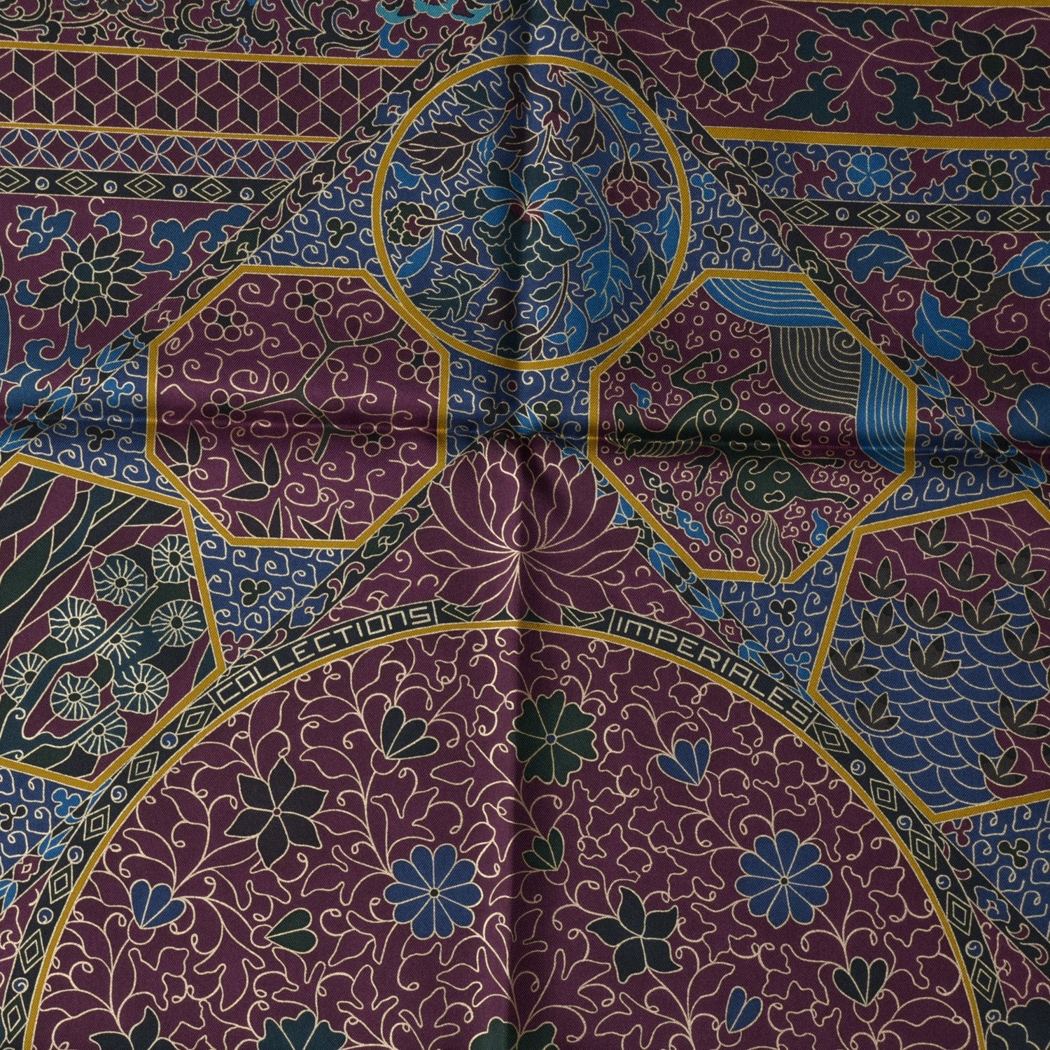 Hermes Silk Collections Imperiales Scarf 90 Aubergine Vert Bleu 3 of 7