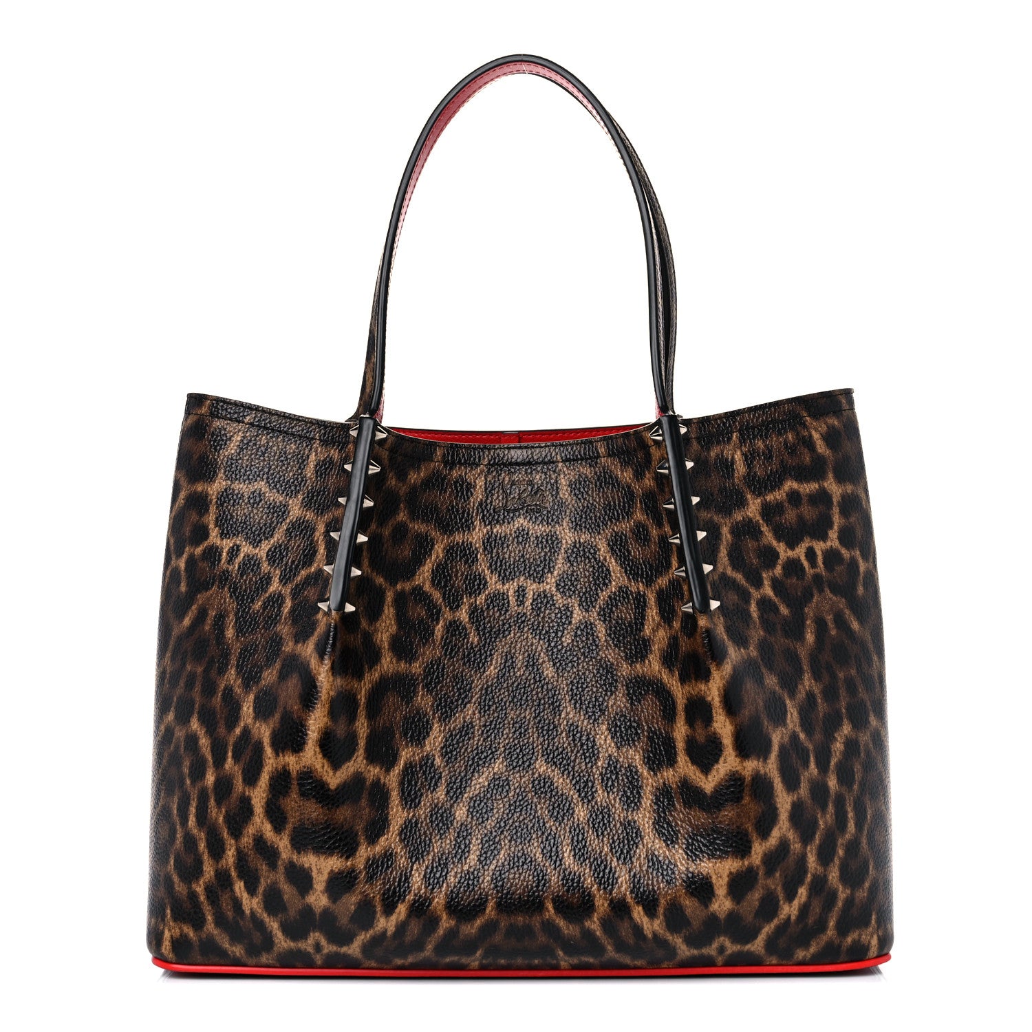 Christian Louboutin Calfskin Empire Leopard Print Spiked Large Cabarock Shopper Tote Brown 1 of 17