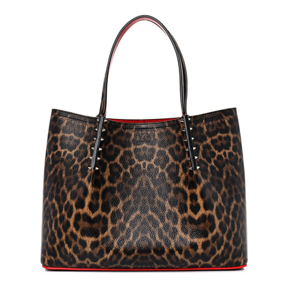 Christian Louboutin Calfskin Empire Leopard Print Spiked Large Cabarock Shopper Tote Brown 1 of 17