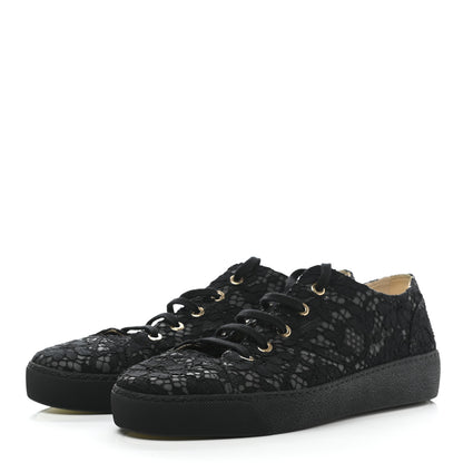 Chanel Lace Calfskin Camellia Floral Sneakers 40 Black 3 of 9
