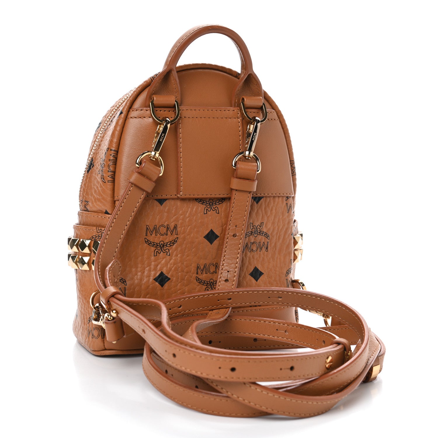 MCM Visetos Side Stud X-Mini Stark Bebe Boo Backpack Cognac 2 of 4