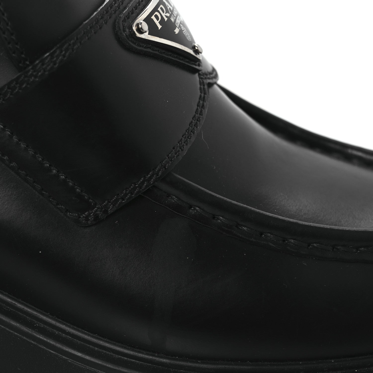 Prada Spazzolato Rois Metal Triangle Logo Monolith 55mm Loafers 37.5 Black 11 of 14