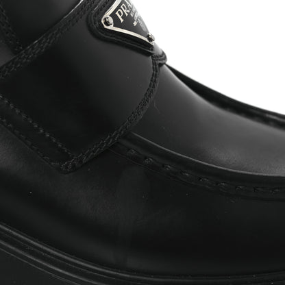 Prada Spazzolato Rois Metal Triangle Logo Monolith 55mm Loafers 37.5 Black 11 of 14