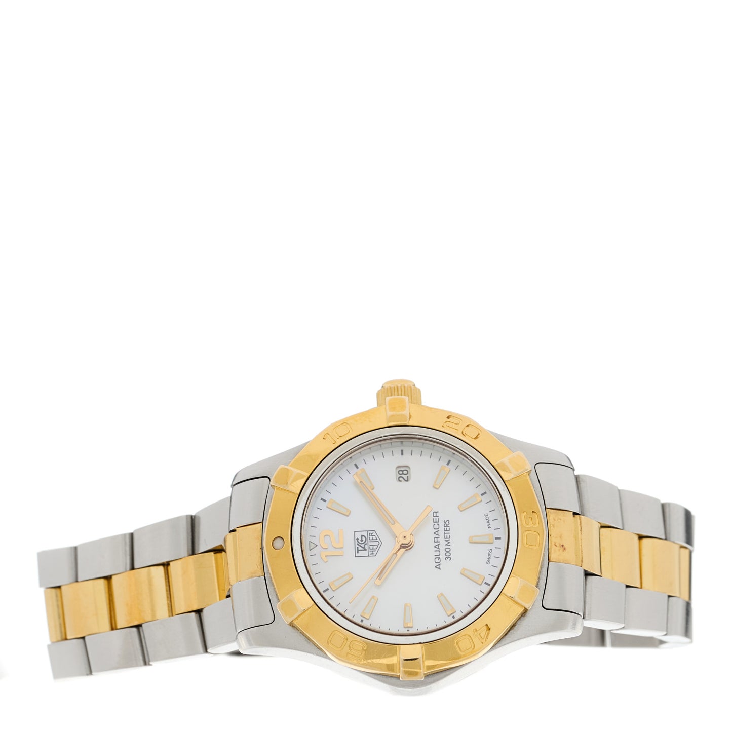 Stainless Steel 18K Yellow Gold Mother of Pearl 27mm Aquaracer Quartz Watch WAF1424