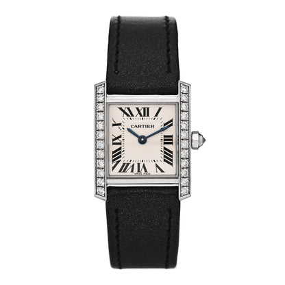 Cartier 18K White Gold Calfskin Diamond Bezel 20mm Tank Francaise Quartz Watch 1 of 5