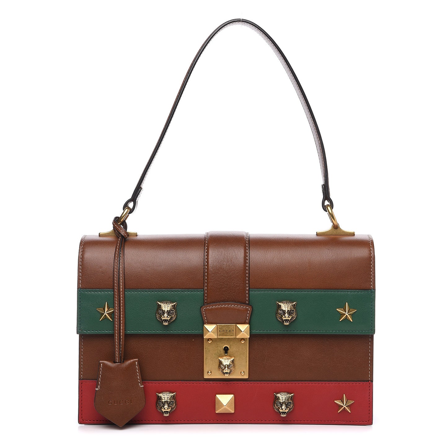 Calfskin Medium Cat Lock Top Handle Bag Brown