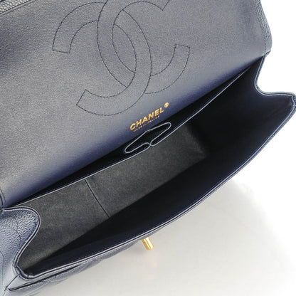 Chanel Caviar Quilted Jumbo Double Flap Navy Blue 7 of 8