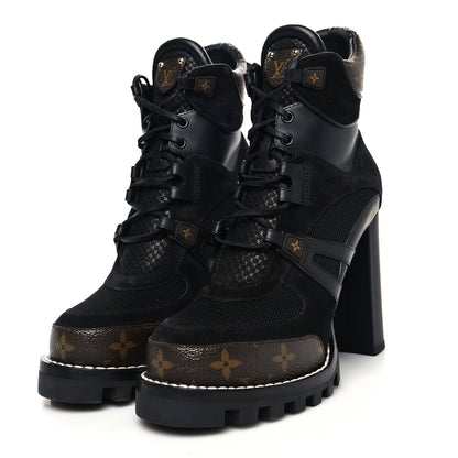Louis Vuitton Suede Calfskin Monogram Star Trail Ankle Boots 41 Black 3 of 6