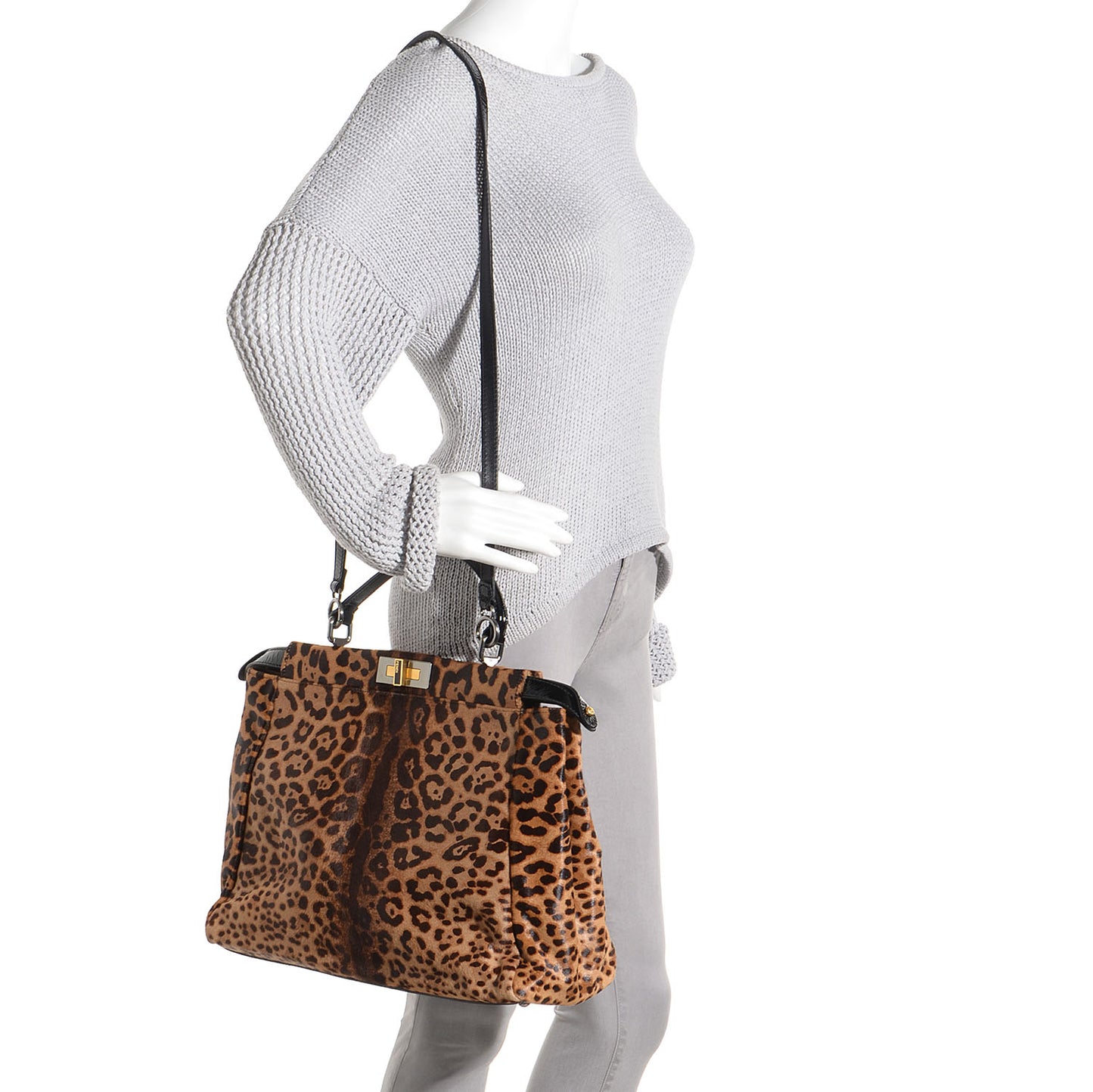 Calf Hair Leopard Print Zucca Large Peekaboo Iconic Satchel Tobacco