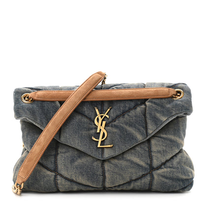 Saint Laurent Denim Quilted Small Loulou Puffer Monogram Chain Satchel Blue Cinnamon 1 of 10