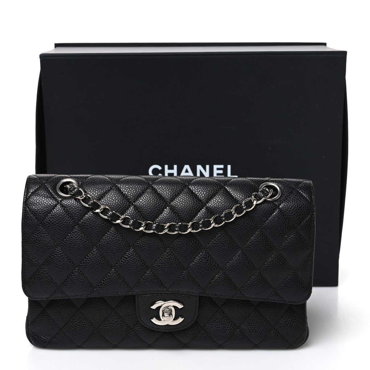 Caviar Quilted Medium Double Flap Black