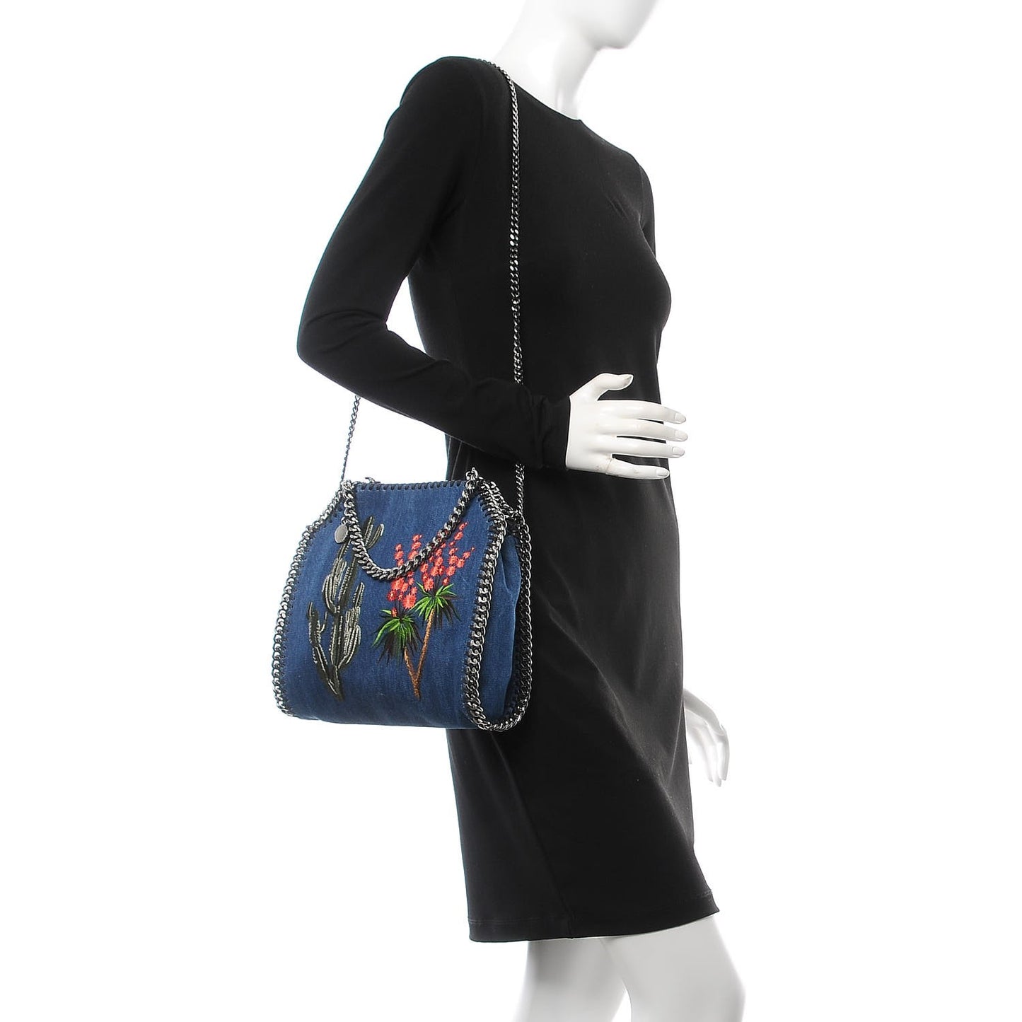 Eco Denim Embroidered Mini Falabella Tote Cerulean