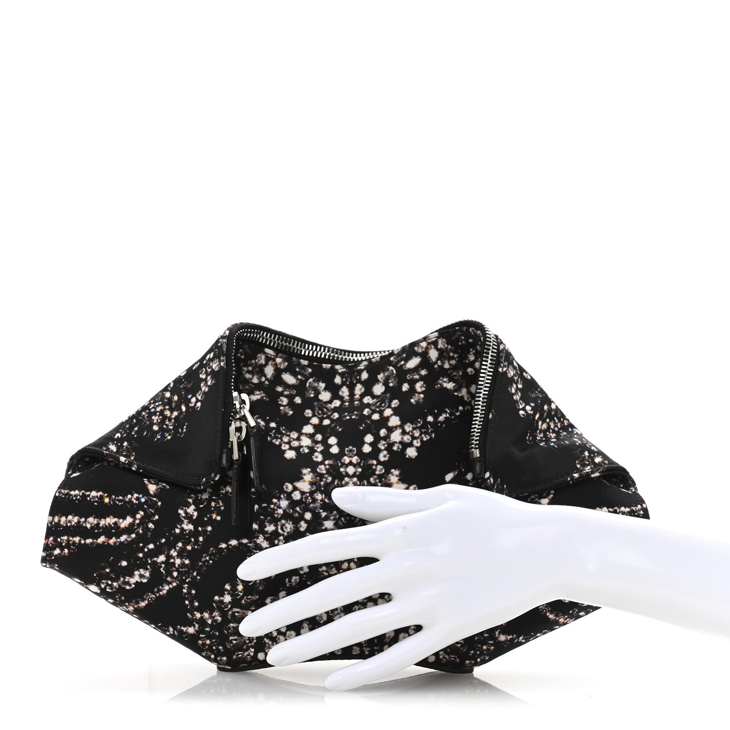 Alexander McQueen Silk Dandelion Print De Manta Clutch Black 2 of 12